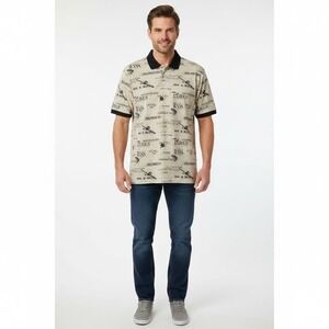 Puritan Mens Large Fishing Lures Rod Reel Bass Print Short Sleeve Polo Shirt